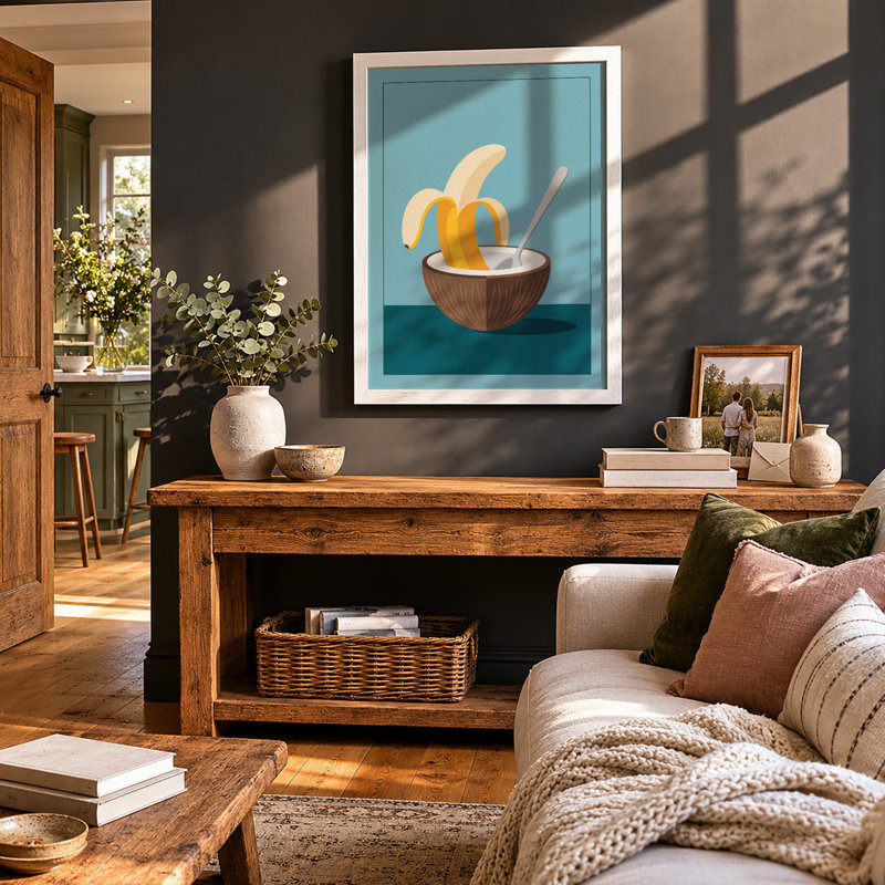 Banana In Coconut Bowl Modern - Print, A3 - 42.0 x 29.7 cm, White