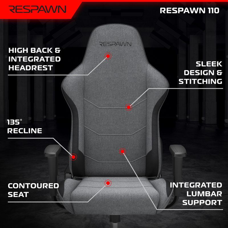 RESPAWN 110 Ergonomic Gaming Chair - Reclining Office Video Game Swivel Chair with Lumbar Support, Headrest, Heavy Duty, High Back, Racing Style Gaming Recliner Seat for Computer Gamer
