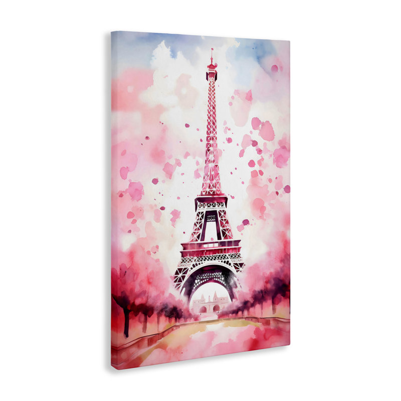 Toile Blush Watercolor Eiffel Tower, design par Creative Studio, H 24 po x l 16 po
