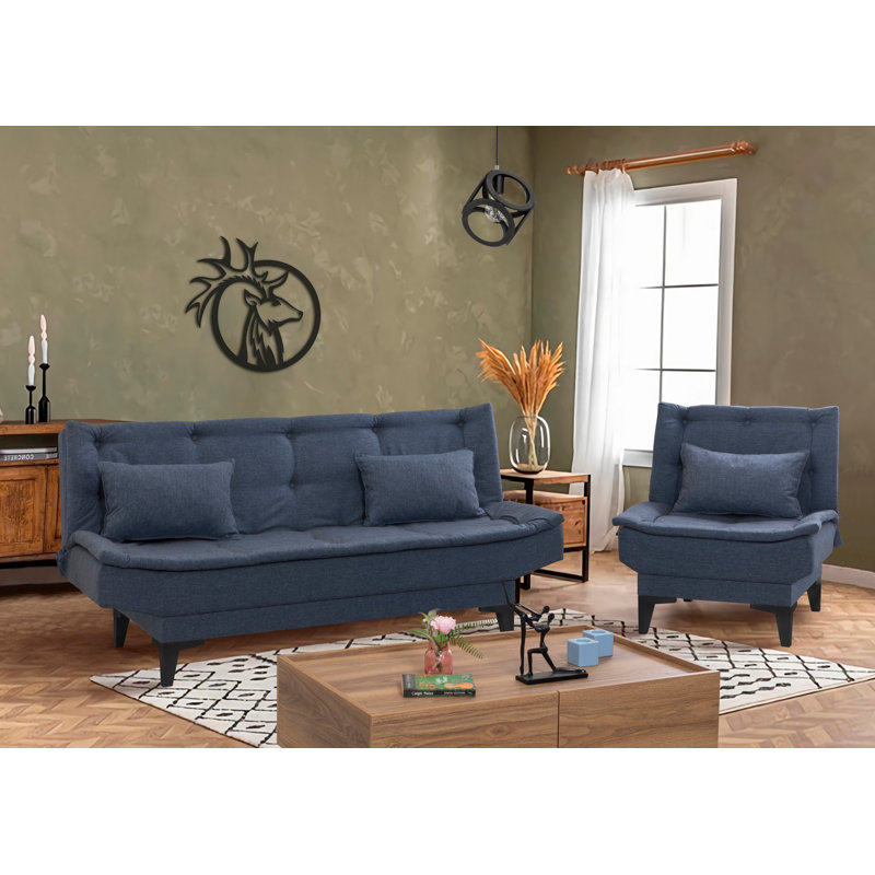Ensemble de canapé 3 pièces Sky, 100 % lin bleu marine