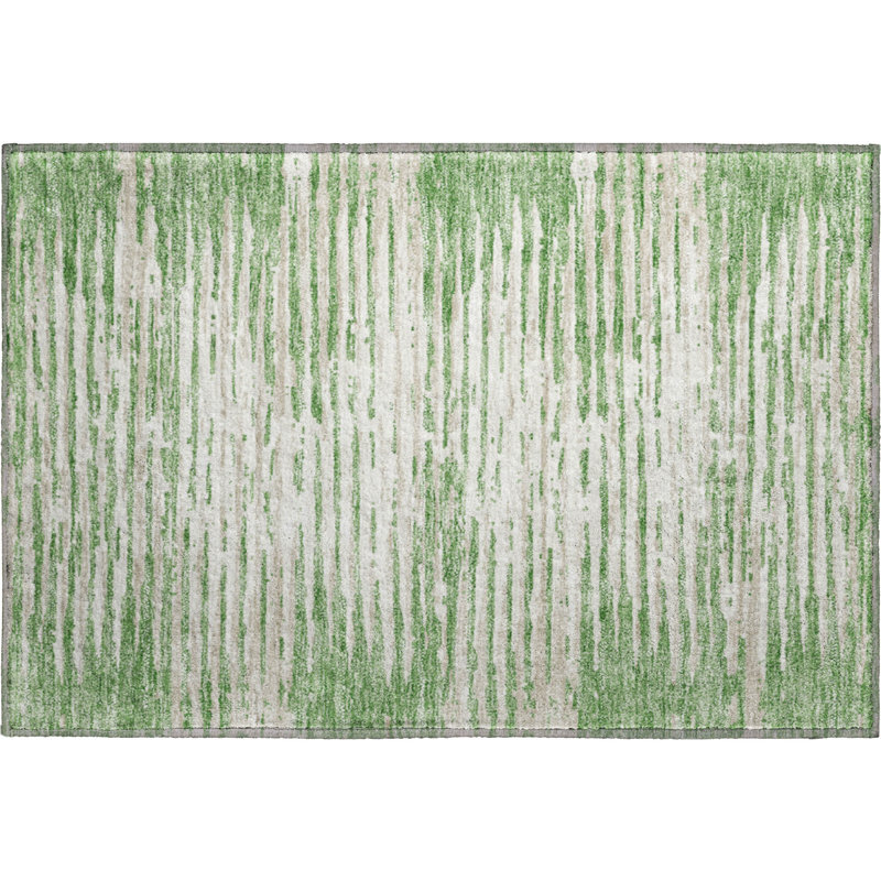 Premium Machine Washable Prisco Green Rug, Rectangle 1'8" x 2'6"