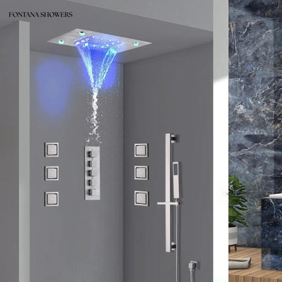 Isernia LED Chrome Recessed Ceiling Shower System with 20x14 Panel and Thermostatic Temperature Control