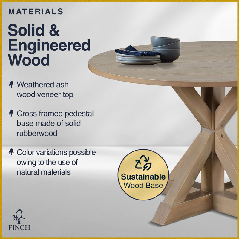 Beige Round Reclaimed Wood Farmhouse Dining Table