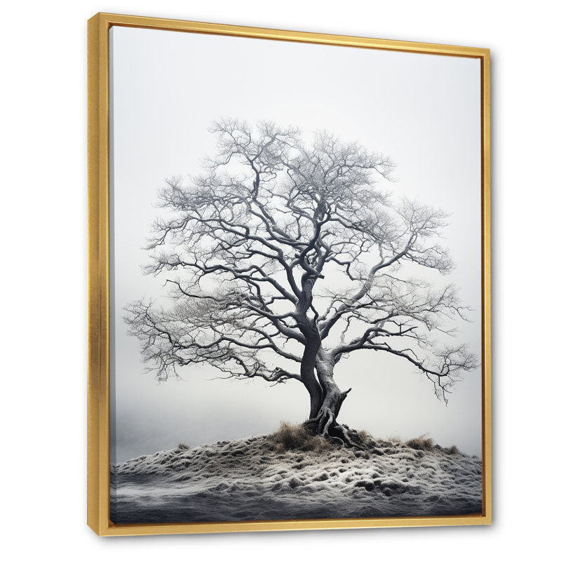 " Grey White Tree Muted Majesty ", 32" H x 16" W x 1" D, Gold Floater Frame