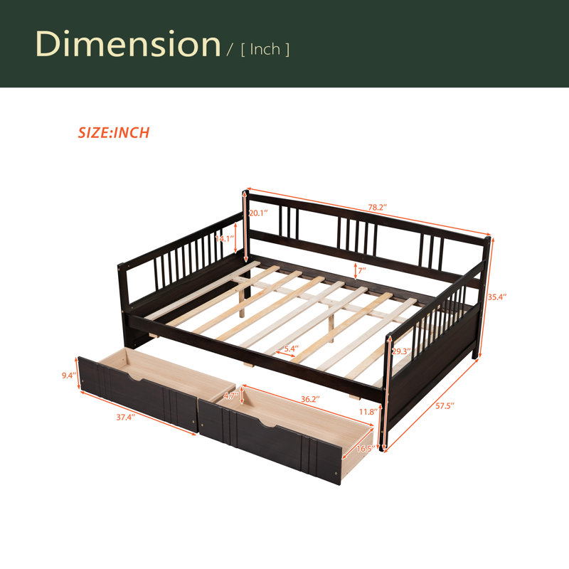 Full Size Daybed Wood Bed With Two Drawers, Full/Double, Espresso