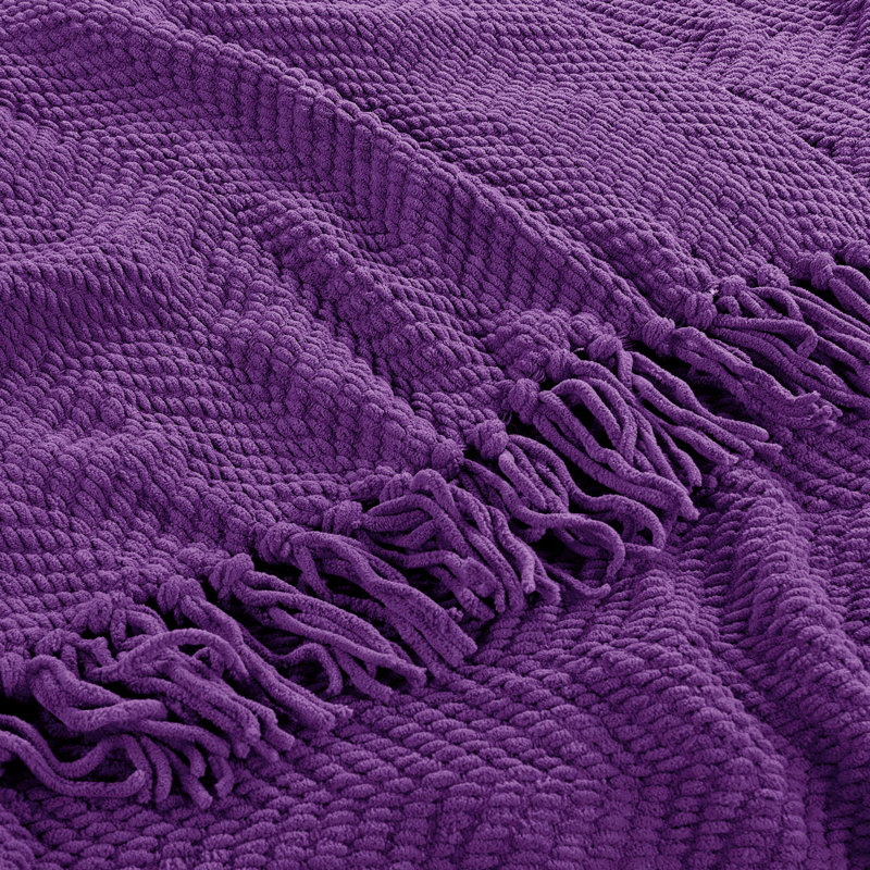 Jeté en tricot de tweed, Pourpre impérial, 60 po x 80 po