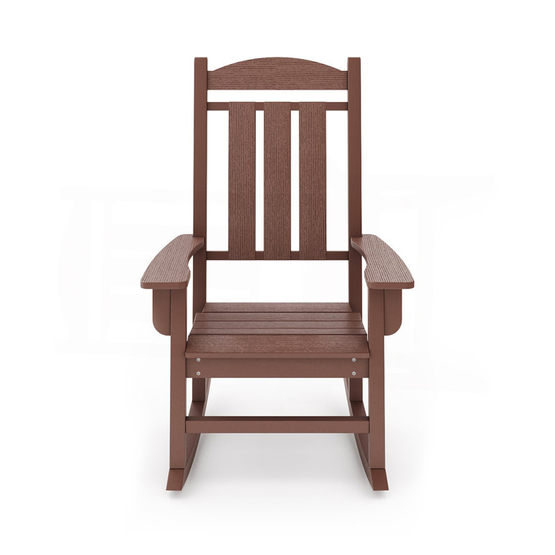 Pecan Traditional Porch Rocker – Classic HDPE Poly Lumber For Porch, Patio, And Garden Comfort, Brown