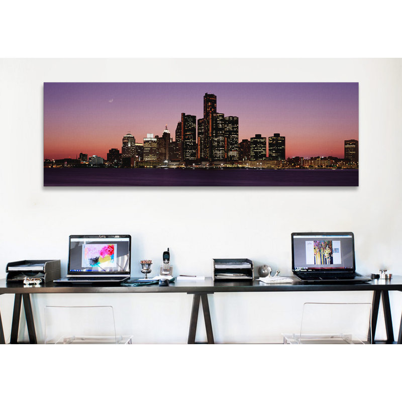 " Detroit, Michigan ", 20" H x 60" W x 1.5" D, Black Framed