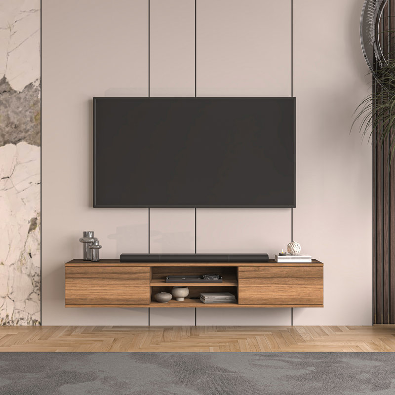 Doris Floating Tv Stand, Brown Wood