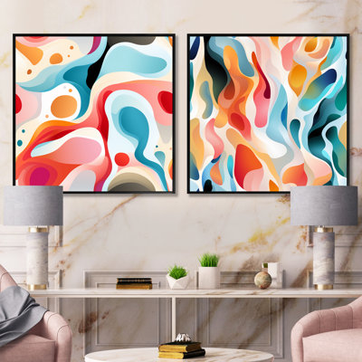 Multicolor Abstract Neutrality Wave - Abstract Square Collage Set Of 2