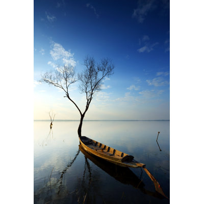 Lonely Tree With A Boat by Isarescheewin - Wrapped Canvas Print