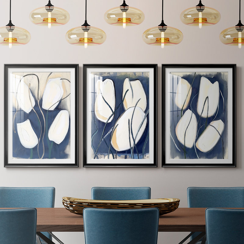 FLORAL Series DCCVIII  -Custom Framed  Premium Print W Matt - 3 Pieces, Black, 21" H x 30" W