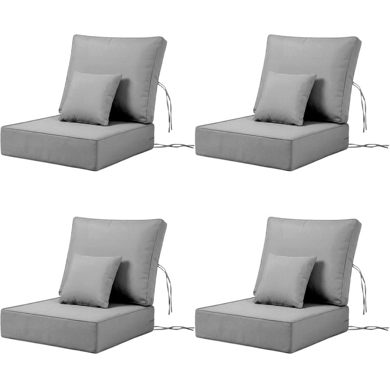 Outdoor Chair Cushions 24 x 24  x 6  Inch, Outdoor Replacement Cushion Set of 4, Back & Seat Patio Cushions for Outdoor Furniture,  Weather Resistant Patio Chair Cushions with Removable Cover and Straps, Gray