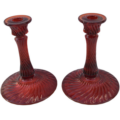 Signed Vintage Ruby-Red Glass Candleholders - 2 Pieces -  The Moroccan Room, 77103648