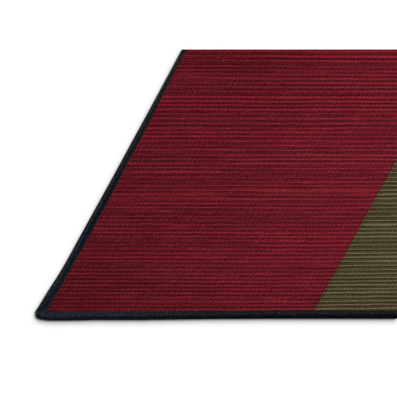 Tapis rouge à rayures horizontales lavable à la machine, Rond 8 pi