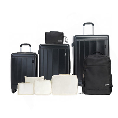 9-Piece Set (20"24"28 + A Backpack, A Toiletry Bag, And 4 Storage Bags) ,ABS+PC Hardshell Carry On Luggage Set With TSA Lock Carry On Suitcase Luggage Durable Suitcase Color BLACK