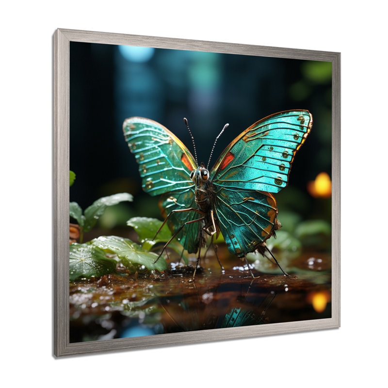 Butterfly Natures Palette - Art mural papillon, H 36 po x l 36 po x P 1,5 po, Cadre simple argenté