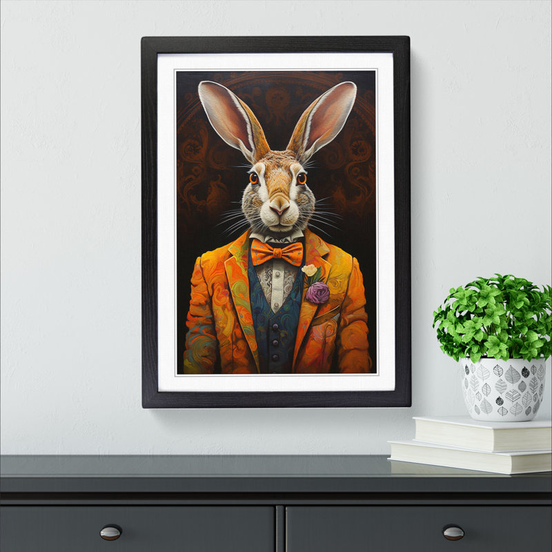 Hare Contemporary - Single Picture Frame Print on Wood, Black Framed, 64cm H x 46cm W x 2cm D