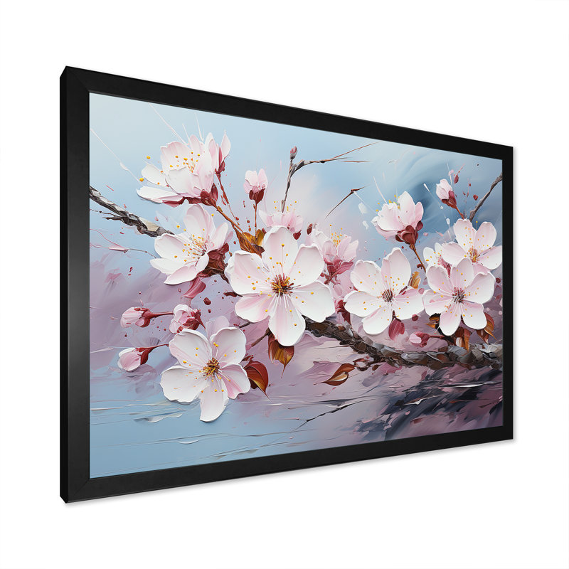 Cherry Blossom Flower Meadow I - reproduction d'art sur toile, Cadre simple noir, H 12 po x l 20 po x P 0,5 po