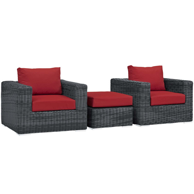 Ensemble de conversation avec coussins Sunbrella 3 pièces Summon, Toile Sunbrella® rouge Jockey