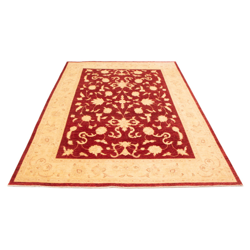 Tapis rouge foncé en laine noué à la main de conception unique 8 pi 9 po x 12 pi 4 po Chobi Finest