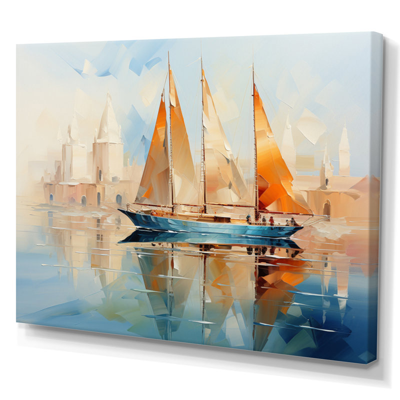 Bateau abstrait maritime, symphonie maritime III, art mural sur toile, H 24 po x l 32 po x P 1 po, Toile tendue