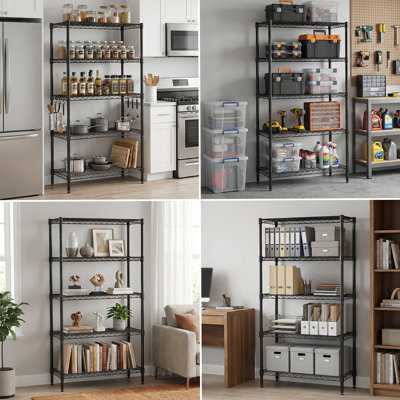Étagères grillagées robustes à 5 niveaux réglables - supports de rangement en métal résistant à la rouille pour la cuisine, le garage, la salle de bain et le garde-manger (P 29,53 po x l 13,78 po x H 59,06 po)