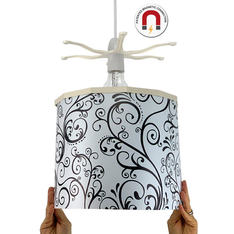 Alyson 25 cm H Drum Pendant Shade ( Spider ) in Black and White