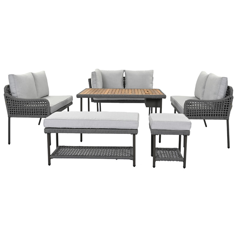 Ensemble de conversation pour 8 personnes avec coussins, Gris, Gris