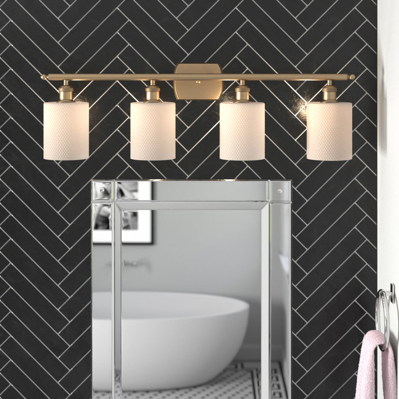 Éclairage de salle de bain à intensité variable 4 lumières Leilani, Blanc mat, Laiton brossé, Ampoule non incluse