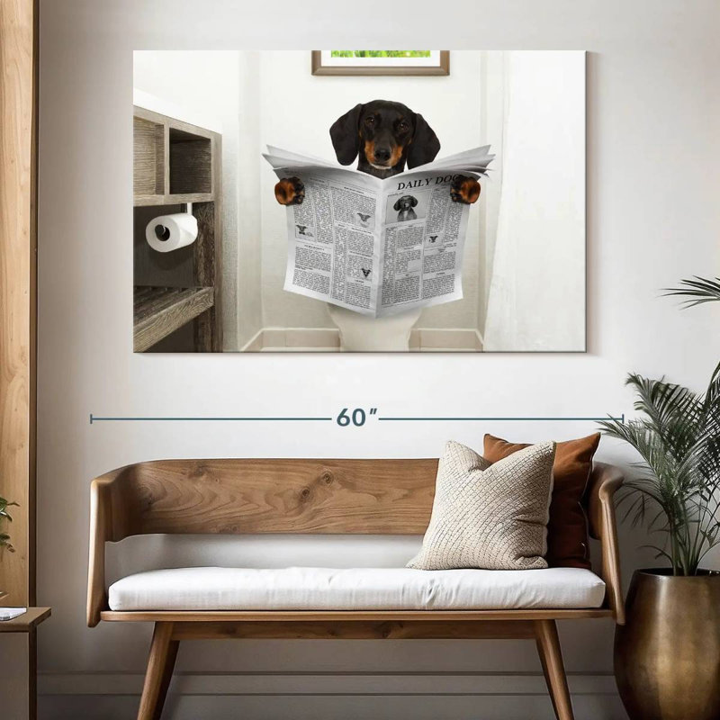 Ketti Dachshund Reading A Newspaper, 34" H x 51" W