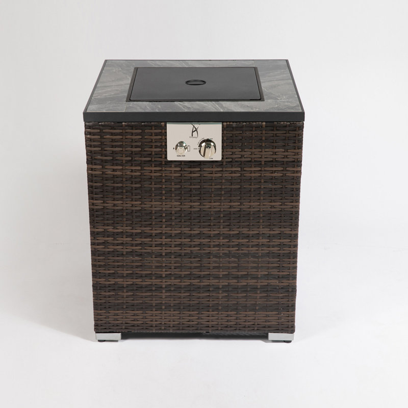 24" Propane Gas Fire Pit Table, 50000 BTU Square Fire Pit, Tile Tabletop With Beautiful Wicker Base For Outside Patio Deck Garden Courtyard