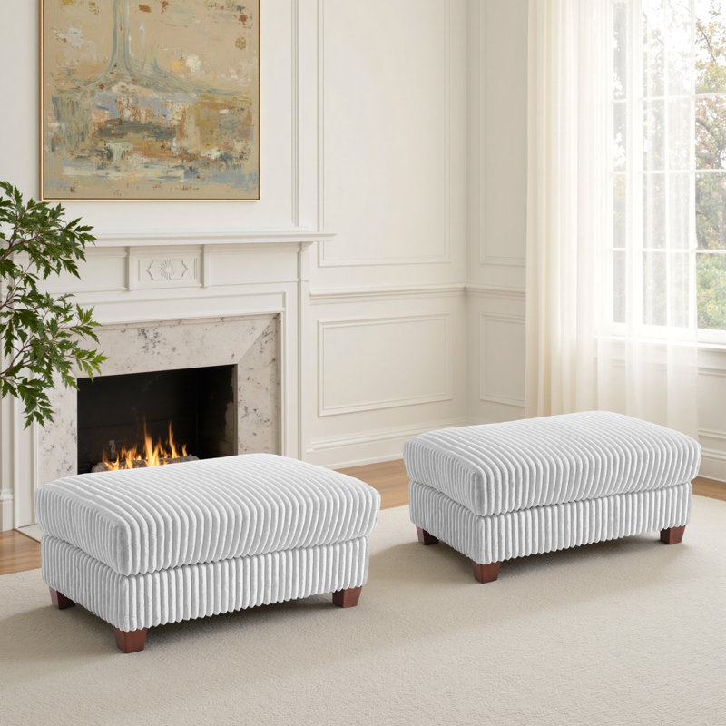 Modern Upholstered Faux Fur Square Ottoman(Set Of 2), Gray