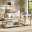 HOMcom, ensemble de 2 tables basses rectangulaires et rondes à 2 rangées avec tablettes de rangement, plateau en faux marbre et structure en acier, table d'appoint de canapé pour le salon, blanc