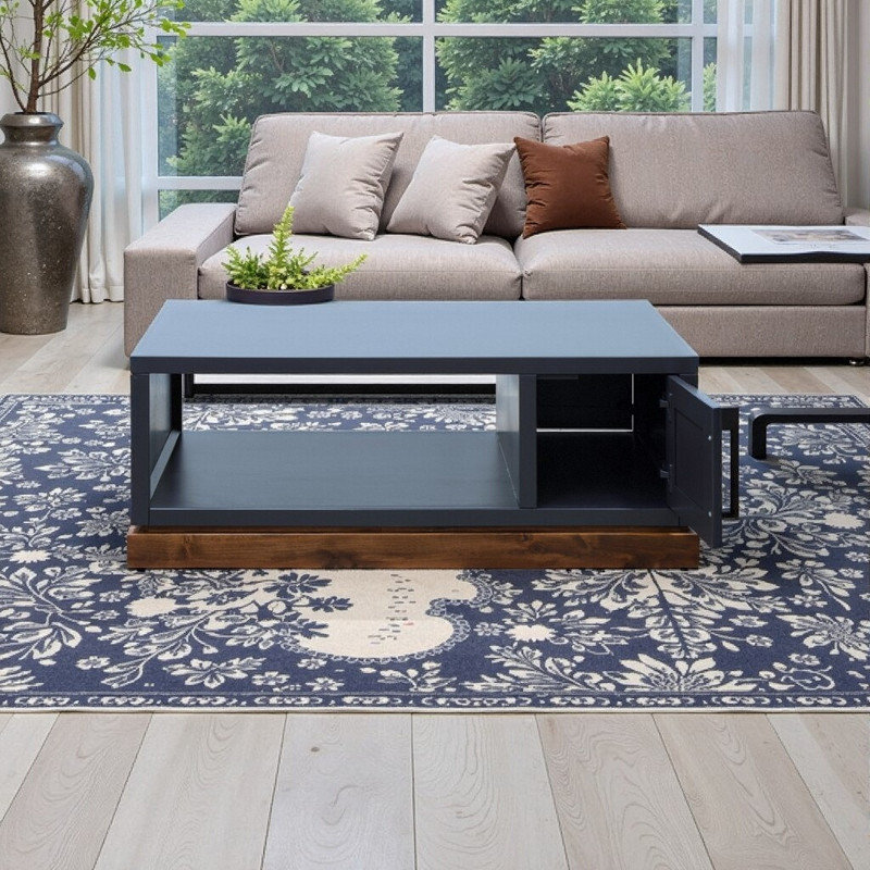 Table basse de 48 pouces en bois massif avec rangement sans assemblage requis Finition bicolore, Bleu
