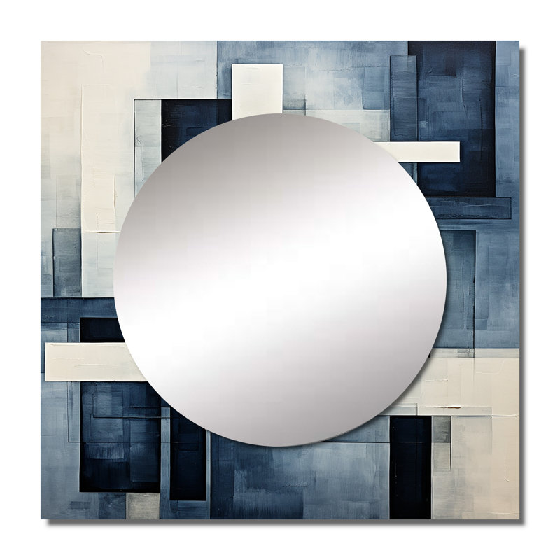 Indigo Illusion Abstract Shapes III - Miroir carré à formes abstraites pour décoration murale, 29 po x 29 po
