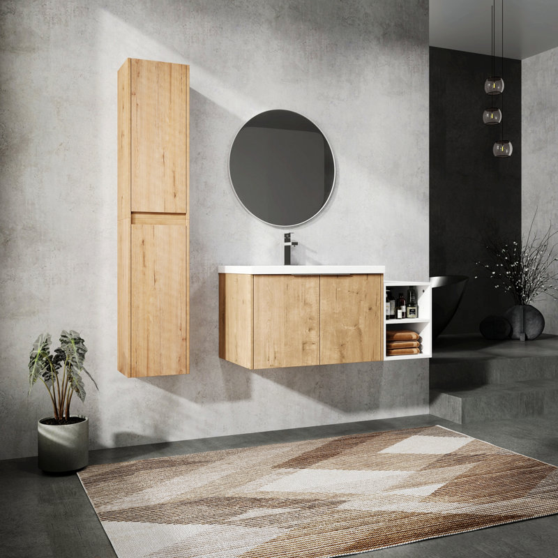 Meuble-lavabo mural avec lavabo et armoire latérale