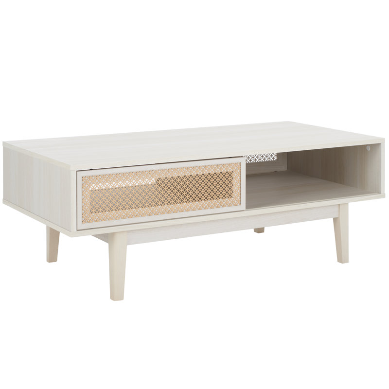 Table basse à 4 pieds avec rangement Wyatts, Blanc décoloré
