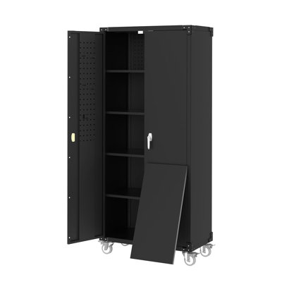 72" Metal Garage Storage Cabinet with Doors, Adjustable Shelves & Pegboard, Lockable Tall Storage Unit for Garage