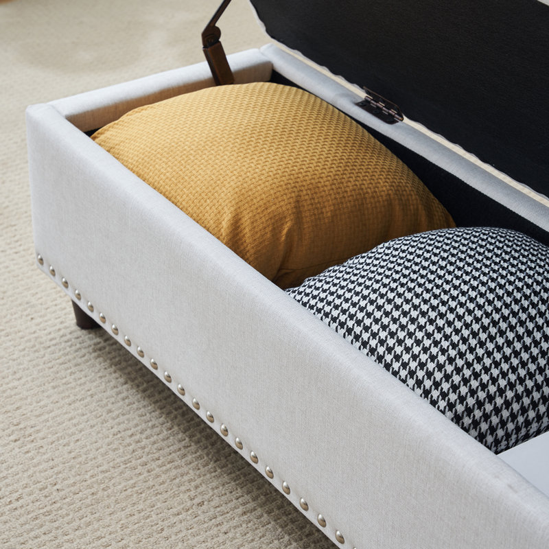 Banc rembourré Bashemath, 100 % lin beige