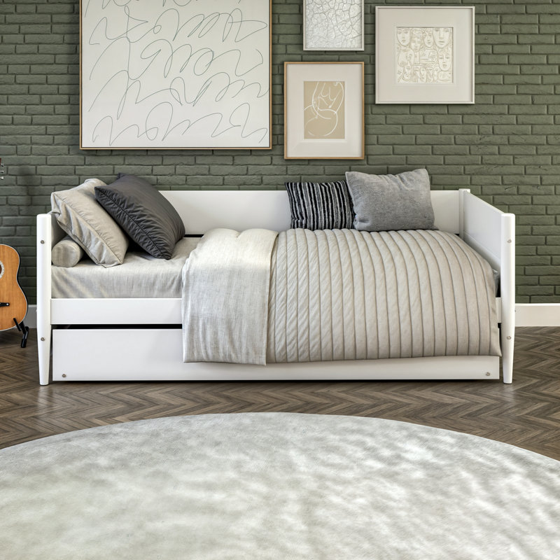 Lit de jour simple en bois massif avec couchette Camello, Blanc