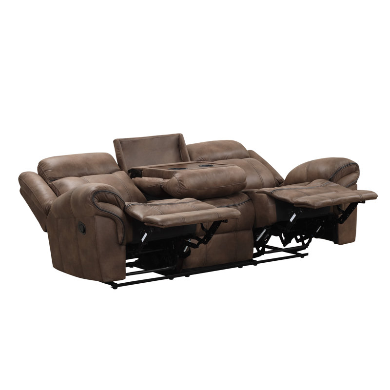 Modern 87.3" Wide Leatherette Manual Reclining Sofa，3-Seater Recliner，with Wall Hugger Design, Tab Pull Reclining and Comfortable Foam & Pocket Coil Seating