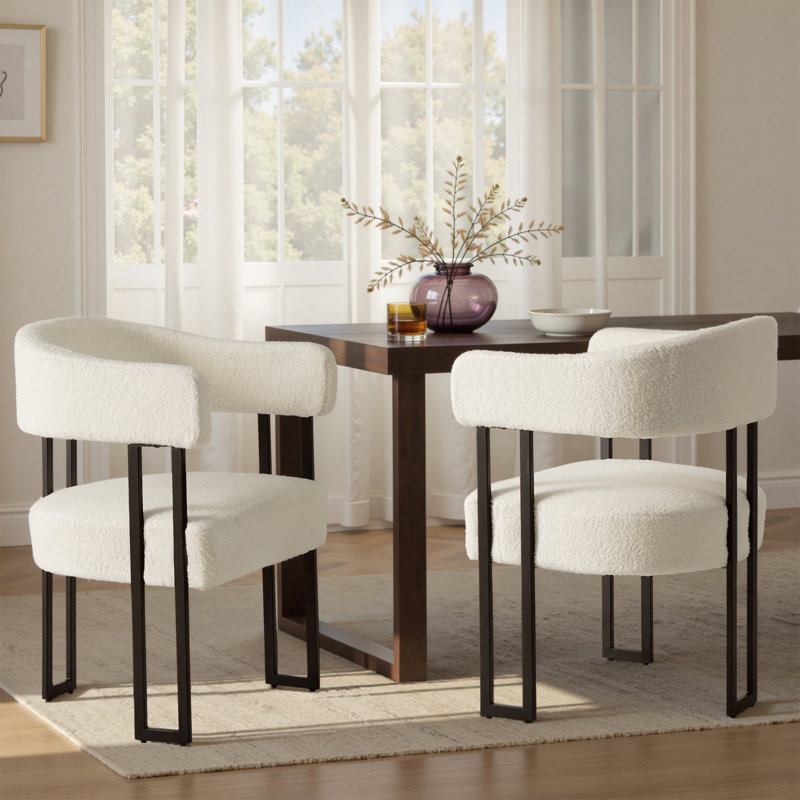 Haskett Upholstered Dining Armchair with metal legs, White