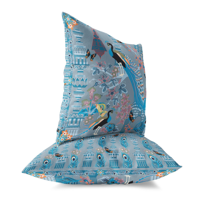 Peacock Paradise Blue 16'' Square Indoor/Outdoor Pillow