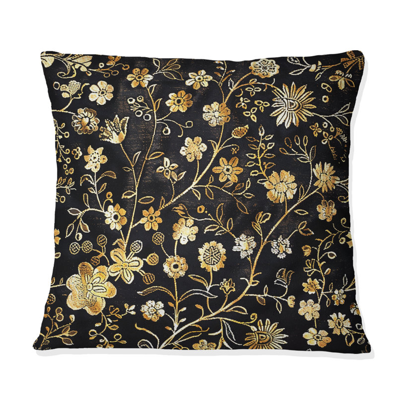 Motif de fleurs damassées dorées et délicates II - Damas, H 16 po x l 16 po, Carrée