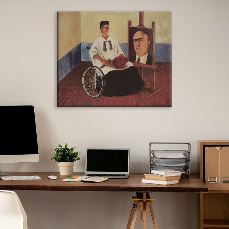 Autoportrait avec portrait du Dr Farill par Frida Kahlo, toile tendue avec châssis, H 17 po x l 24 po