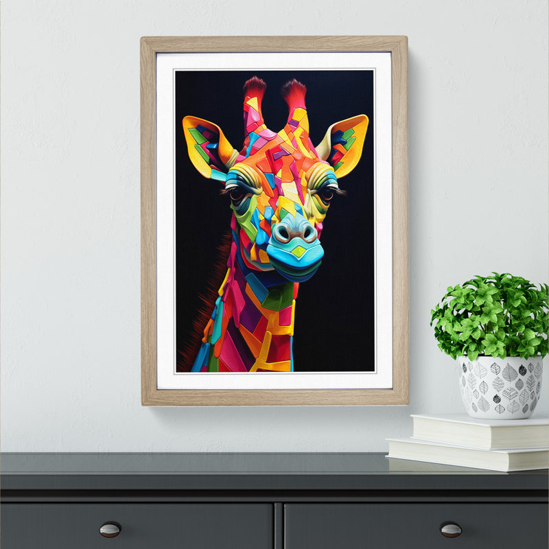 Giraffe Orphism No.2 - Framed Print, Oak, 46cm H x 34cm W x 2cm D