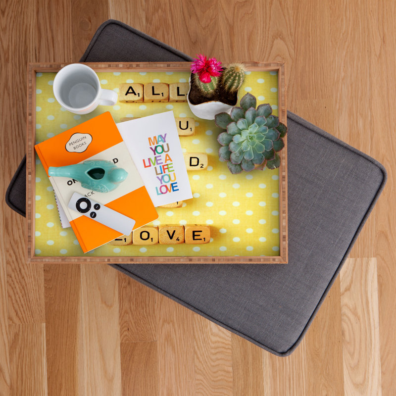 Happee Monkee Wood Tray, 1.75" H x 18" W x 14" D