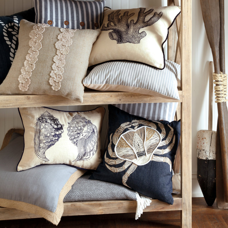 Embroidered Pillows - Coral Throw Pillow