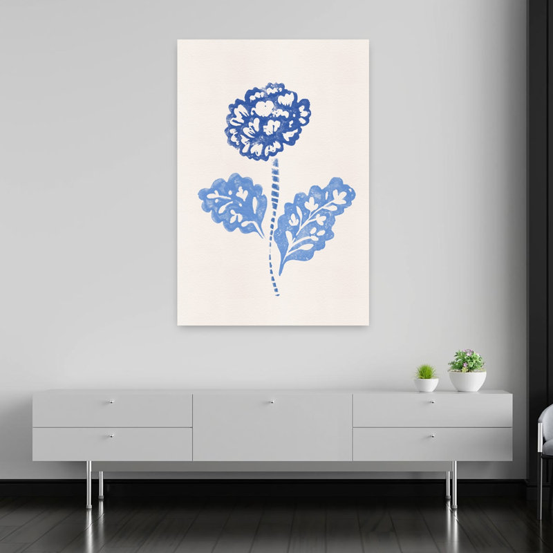 Indigo Botanical Bloom Abstract Contemporary Minimalist Flower Nature Wall Art Print 1 Piece Wrapped Canvas Wall Art